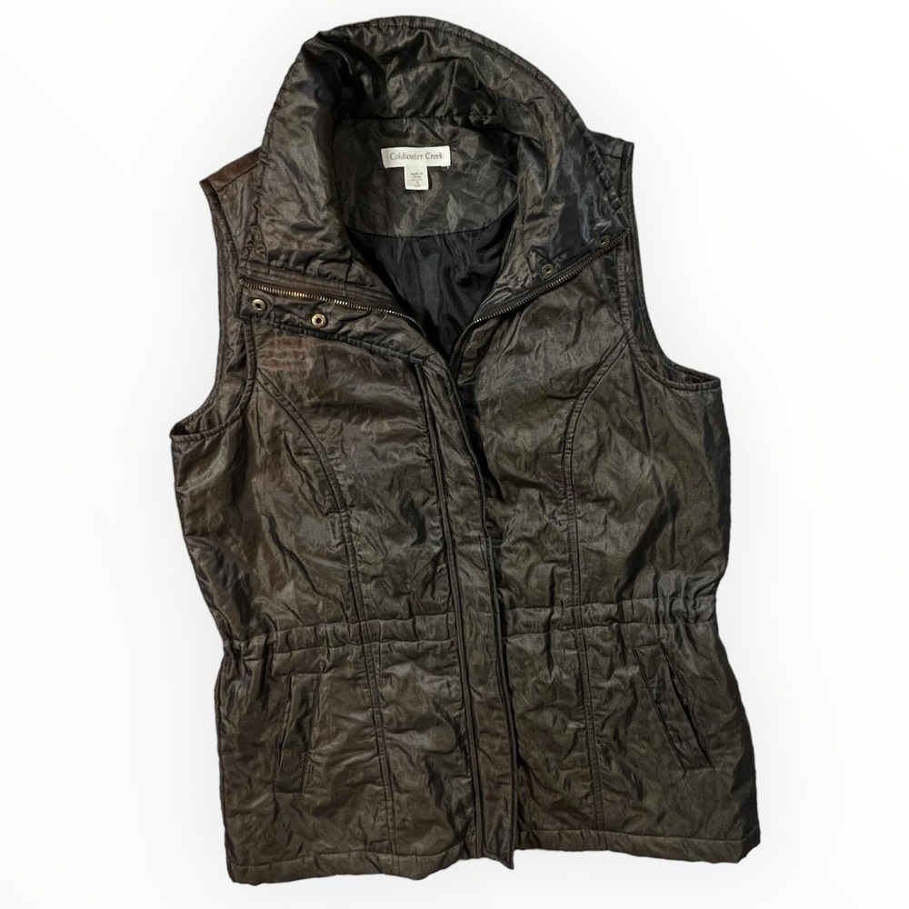 Coldwater‎ Creek Vest Womens Dark Brown Metallic Pockets Sz Small Gorpcore